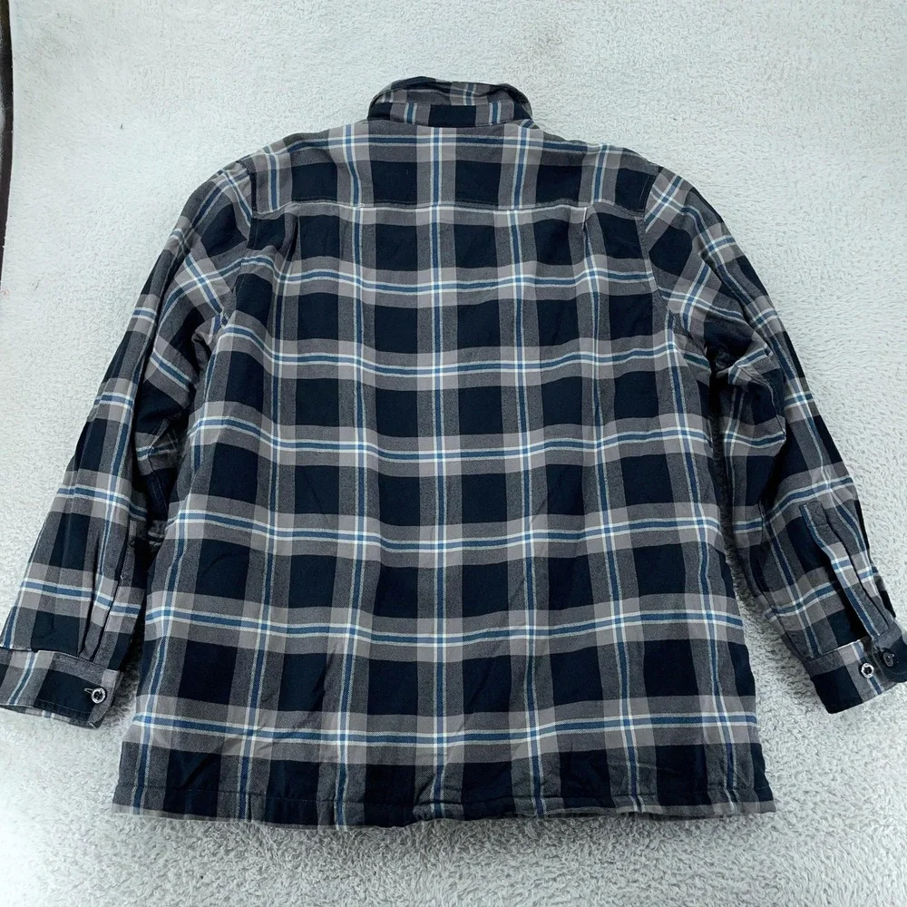 L.L. Bean Fleece Lined Flannel‎ Shirt Jacket XL Traditional Fit Blue Gray Plaid